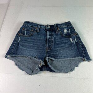 Levi's Jean Shorts Women 26* 501 Dark Blue Cut Off Distressed Denim Jorts Tag 25